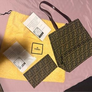 Fendi Black and Brown Monogram Tote and wallet